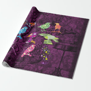 Vintage-Vogelkäfig & Buntes Vogel-Wrap-Papier Geschenkpapier