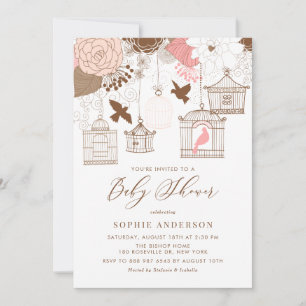 Vintage Vogelkäfige & Blumen Baby Shower Einladung