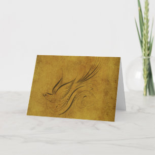 Vintage Vogelkalligraphie auf Gold Karte
