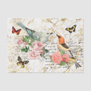 Vintage Vogelkunst, Blume Altbriefe Seidenpapier