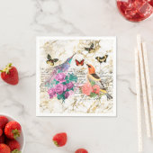 Vintage Vogelkunst, Blume Altbriefe Serviette (Beispiel)