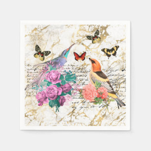 Vintage Vogelkunst, Blume Altbriefe Serviette