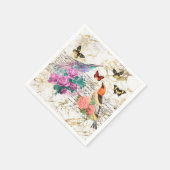 Vintage Vogelkunst, Blume Altbriefe Serviette (Ecke)