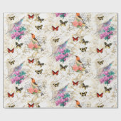 Vintage Vogelkunst, Blume, Schmetterlinge Alte Buc Geschenkpapier (Flach)