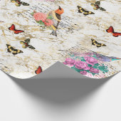 Vintage Vogelkunst, Blume, Schmetterlinge Alte Buc Geschenkpapier (Ecke)