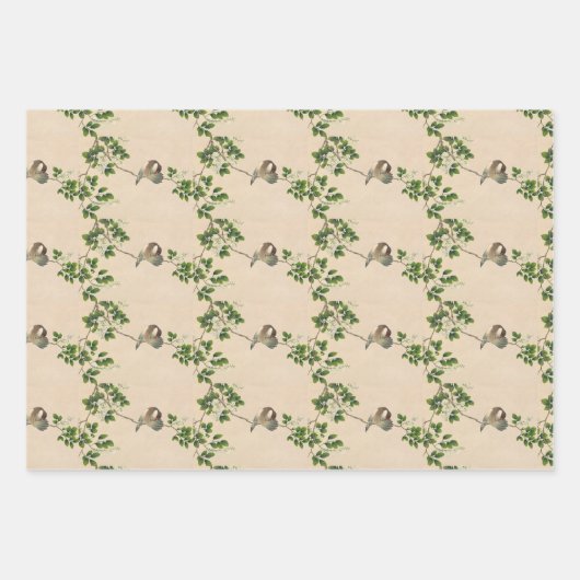 Vintage Vogelkunst Geschenkpapier Set (Vorderseite 2)