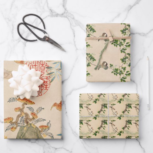 Vintage Vogelkunst Geschenkpapier Set (Vorderseite)