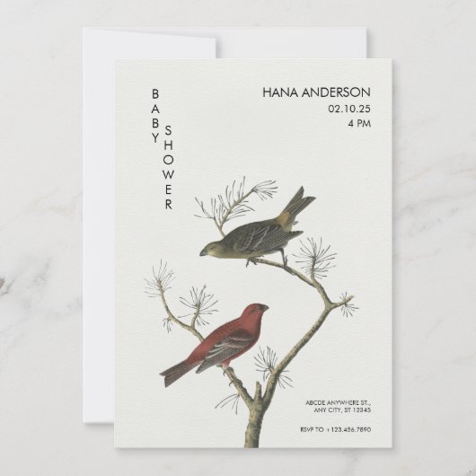 Vintage Vogelkunst Japanische Kinderdusche Einladung (Vorderseite)