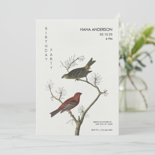 Vintage Vogelkunst Japanischer Stil Geburtstag Einladung (Stehend Vorderseite)