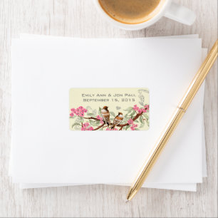 Vintage-Vogellabels rosa Kirschblüten Adressaufkleber