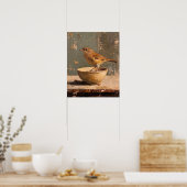 Vintage Vogelmauer Kunst, antike Vogelmalerei Poster (Küche)