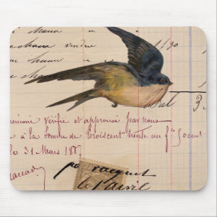 Vintage-Vogelmotiv und Kontenpapier-Collage Mousepad