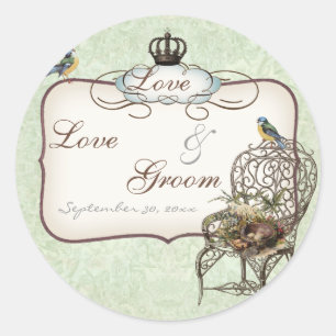 Vintage Vogelnest auf Stuhl, Hochzeitseinladung Runder Aufkleber