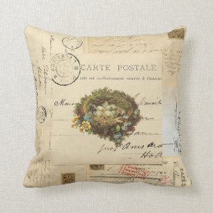 Vintage-Vogelnest-französische-Postkarten-Kissen Kissen