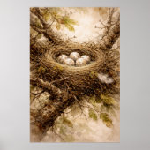 Vintage Vogelnest mit Eiern Poster (Vorne)