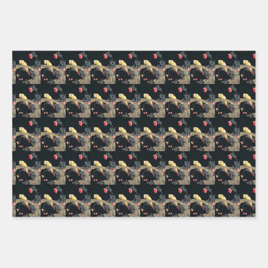 Vintage Vogelschwarz-Abbildung Geschenkpapier Set (Vorderseite)