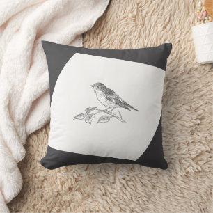 Vintage Vogelschwarz und Weiß Kissen