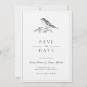 Vintage Vogelschwarz und Weiß Save the Date Einladung (Vorderseite)