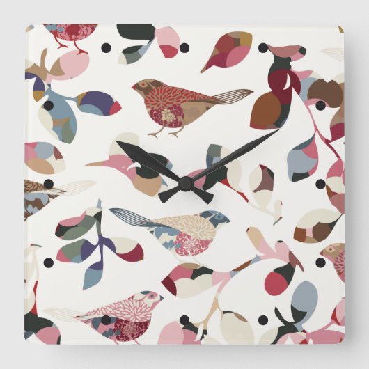 Vintage Vogeltapete Quadratische Wanduhr (Vorderseite)