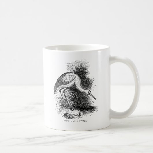 Vintage Vogelwelt im Weißen Storch Zeichnend Kaffeetasse (Rechts)