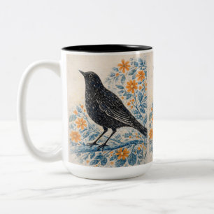 Vintage Volks Kunst Vogel Druck, Cottagecore Tier Zweifarbige Tasse