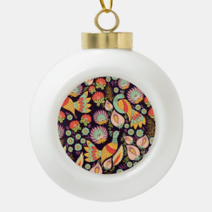 Vintage-Volkskunst-Blumen-Vögel-Ornament Keramik Kugel-Ornament