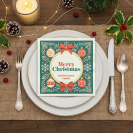 Vintage Volkskunst Ornamente Frohe Weihnachten Serviette