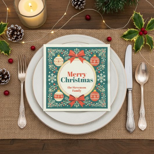 Vintage Volkskunst Ornamente Frohe Weihnachten Serviette