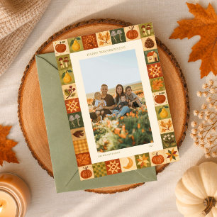 Vintage-Volkskunst-Patchwork-Thanksgiving-Familien Feiertagskarte