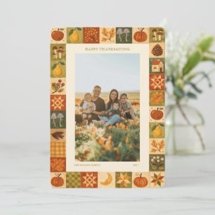 Vintage-Volkskunst-Patchwork-Thanksgiving-Familien Feiertagskarte
