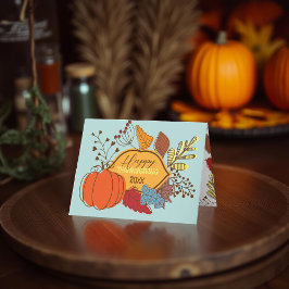 Vintage Volkskunst Pumpkin und Berries Erntedank Karte