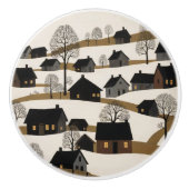 Vintage Volkskunst Rustikale Winterlandschaft Keramikknauf (Vorderseite)