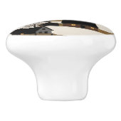 Vintage Volkskunst Rustikale Winterlandschaft Keramikknauf (Seitenansicht)