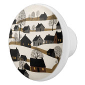 Vintage Volkskunst Rustikale Winterlandschaft Keramikknauf (Rechts)