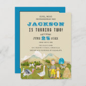 Vintage Volkskunstfarm Barnyard Tiere Geburtstag Einladungspostkarte (Vorne/Hinten)