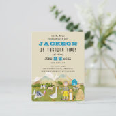 Vintage Volkskunstfarm Barnyard Tiere Geburtstag Einladungspostkarte (Stehend Vorderseite)