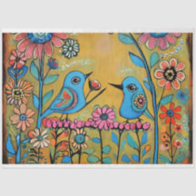 Vintage Volkskunstvögel mit lebhaften Unterhaltung