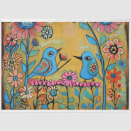 Vintage Volkskunstvögel mit lebhaften Unterhaltung Seidenpapier