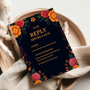 Vintage-Volkstümlich-Blumen-Elegant RSVP Karte