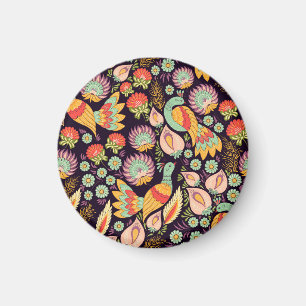 Vintage-Volkstümliches-Blumen-Vogel-Ornament Magnet