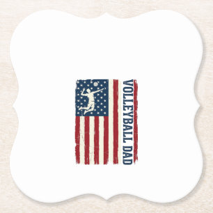 Vintage-Volleyball-Vater-patriotisches-Flag-Shirt- Untersetzer