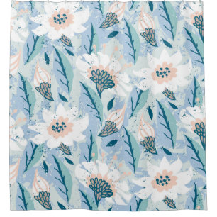 Vintage, von Hand gemalte Blumenmuster mit weißer Duschvorhang