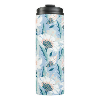 Vintage, von Hand gemalte Blumenmuster mit weißer Thermosbecher