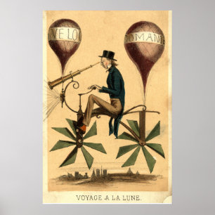 Vintage "Voyage a la Lune" französische Zeichnung Poster