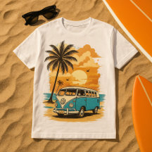 Vintage VW Bus Mens Shirt - Retro Beach Sunset