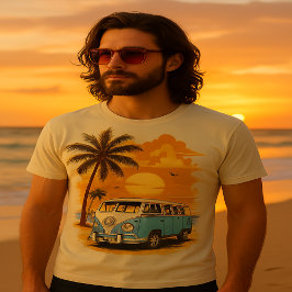 Vintage VW Bus Mens Shirt - Retro Beach Sunset