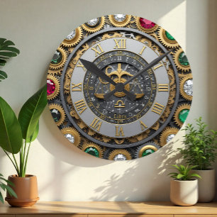Vintage Waage Uhr, Astrologie, Sternzeichen, Edels Runde Wanduhr
