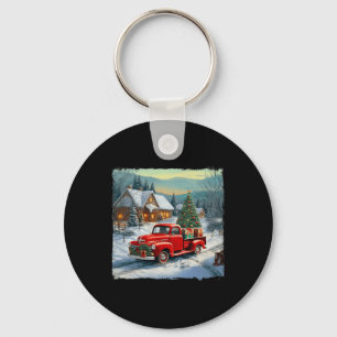 Vintage Wagen roter LKW Frohe Weihnachten Baum Sch Schlüsselanhänger