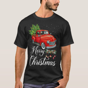 Vintage Wagen Rotes Auto Fröhlicher Weihnachtsbaum T-Shirt