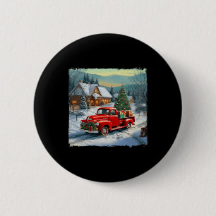 Vintage Wagon roter LKW Frohe Weihnachten Baum Sch Button